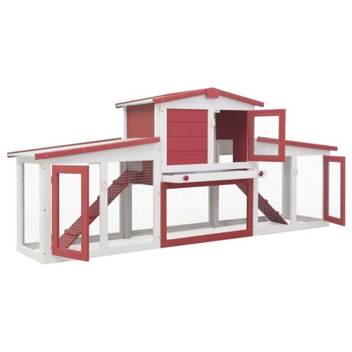 Vanjski veliki kavez za zečeve crveno-bijeli 204x45x85 cm drvo - NOVO