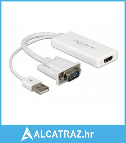 Adapter VGA u HDMI s Audiom DELOCK 62460 25 cm Bela - NOVO