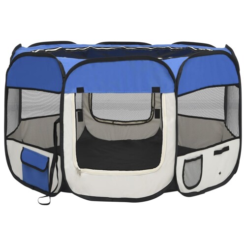 Sklopiva ogradica za pse s torbom plava 110 x 110 x 58 cm - NOVO