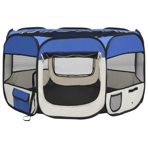 Sklopiva ogradica za pse s torbom plava 110 x 110 x 58 cm - NOVO
