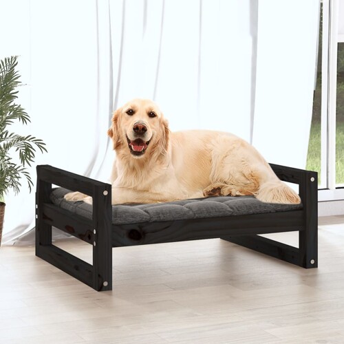 Krevet za pse crni 75,5x55,5x28 cm od masivne borovine - NOVO