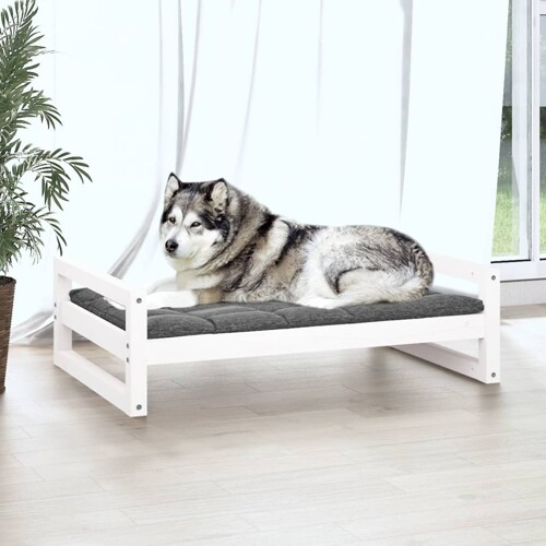 Krevet za pse bijeli 105,5x75,5x28 cm od masivne borovine - NOVO