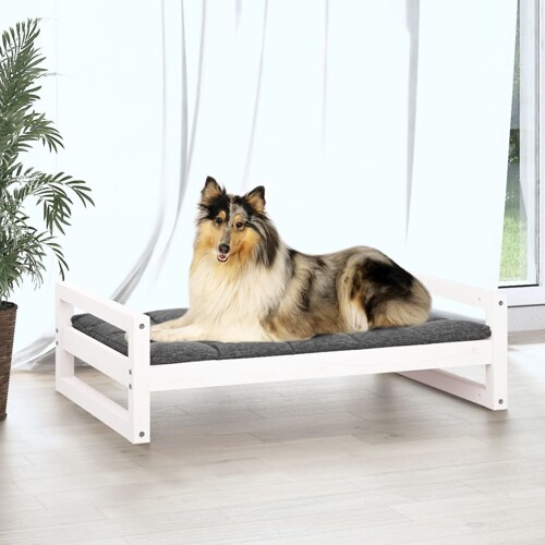 Krevet za pse bijeli 95,5 x 65,5 x 28 cm od masivne borovine - NOVO