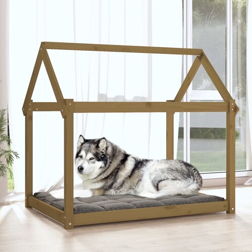 Krevet za pse smeđa boja meda 111x80x100 cm od masivne borovine - NOVO