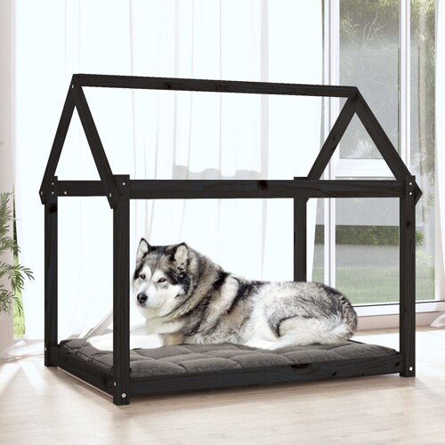 Krevet za pse crni 111x80x100 cm od masivne borovine - NOVO