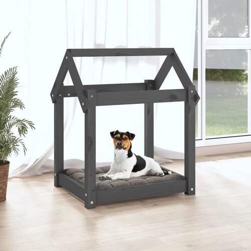 Krevet za pse sivi 61 x 50 x 70 cm od masivne borovine - NOVO