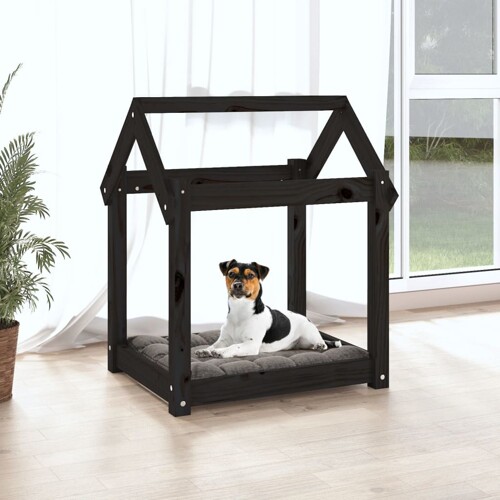 Krevet za pse crni 61x50x70 cm od masivne borovine - NOVO