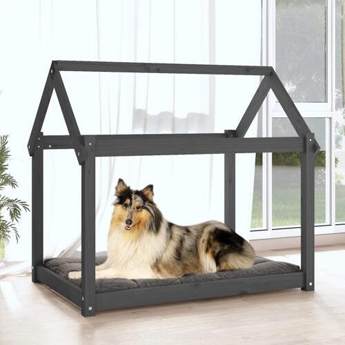 Krevet za pse sivi 101x70x90 cm od masivne borovine - NOVO