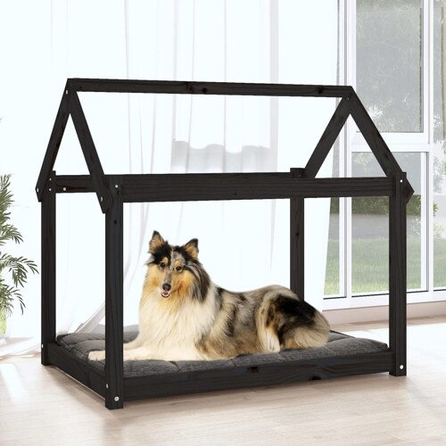 Krevet za pse crni 101x70x90 cm od masivne borovine - NOVO
