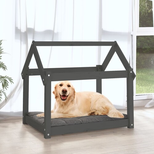 Krevet za pse sivi 81 x 60 x 70 cm od masivne borovine - NOVO