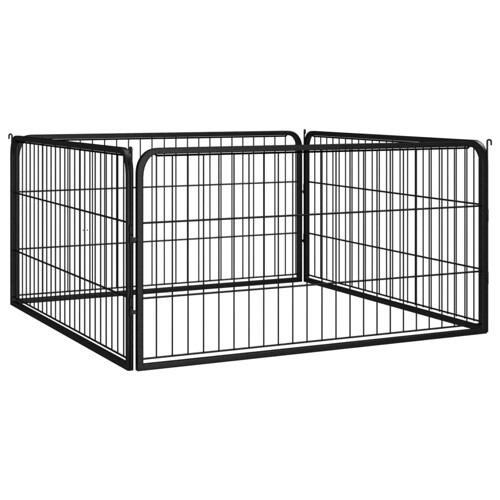 Ograda za pse s 4 panela crna 100 x 50 cm čelik obložen prahom - NOVO