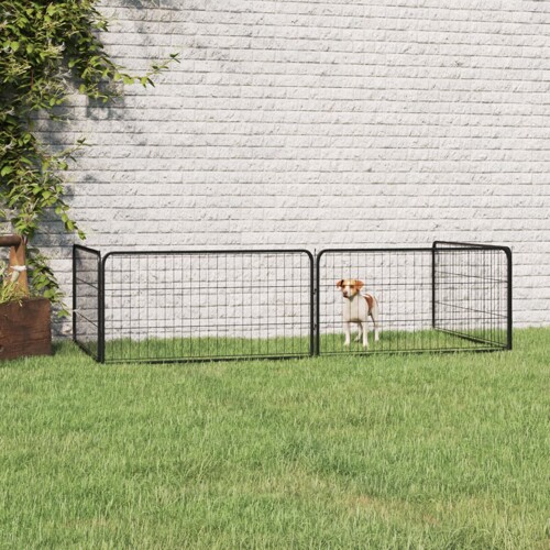 Ograda za pse s 4 panela crna 100 x 50 cm čelik obložen prahom - NOVO