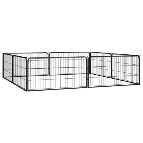 Ograda za pse s 8 panela crna 100 x 50 cm čelik obložen prahom - NOVO