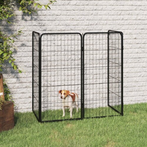 Ograda za pse sa 4 panela crna 50 x 100 cm čelik obložen prahom - NOVO
