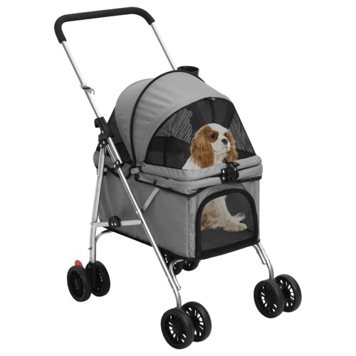 Sklopiva kolica za pse siva 76 x 50 x 100 cm od tkanine Oxford - NOVO