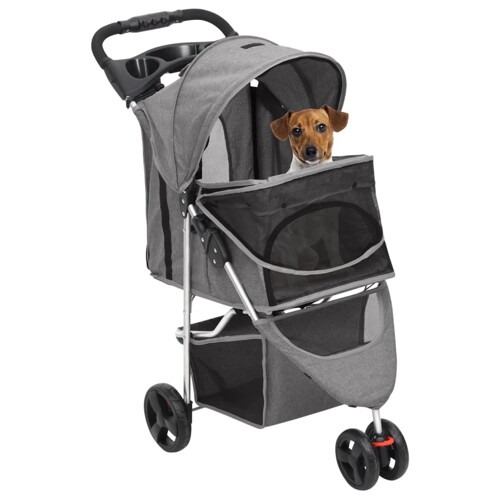 Sklopiva kolica za pse siva 80 x 46 x 98 cm od tkanine Oxford - NOVO