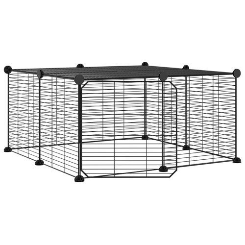 Kavez za ljubimce s 12 panela i vratima crni 35 x 35 cm čelični - NOVO