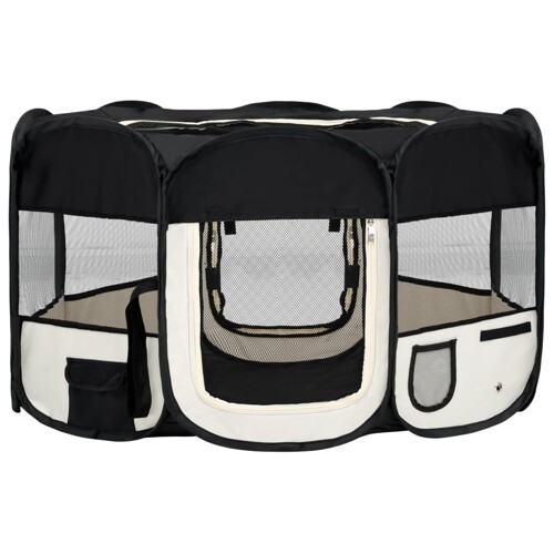 Sklopiva ogradica za pse s torbom za nošenje crna 145x145x61 cm - NOVO