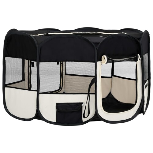 Sklopiva ogradica za pse s torbom za nošenje crna 145x145x61 cm - NOVO