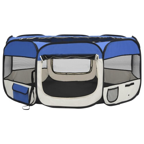 Sklopiva ogradica za pse s torbom plava 145 x 145 x 61 cm - NOVO