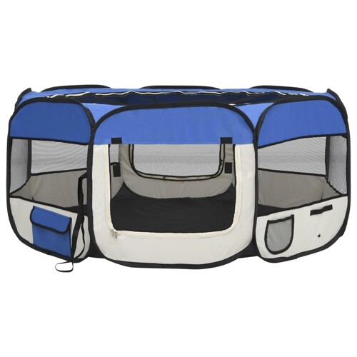 Sklopiva ogradica za pse s torbom plava 145 x 145 x 61 cm - NOVO