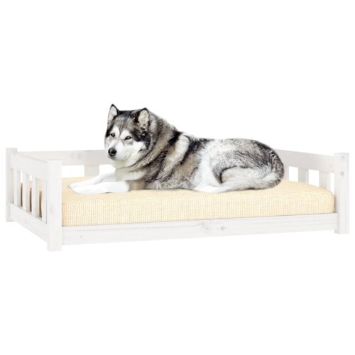 Krevet za pse bijeli 105,5 x 75,5 x 28 cm od masivne borovine - NOVO