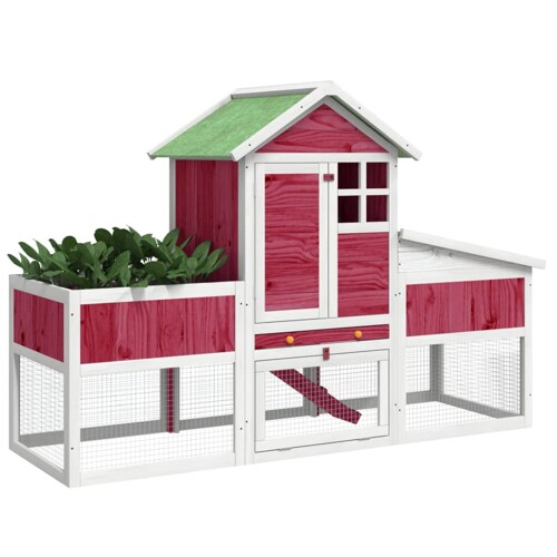 Kavez za zečeve crveni 170 x 63 x 113 cm od masivne borovine - NOVO