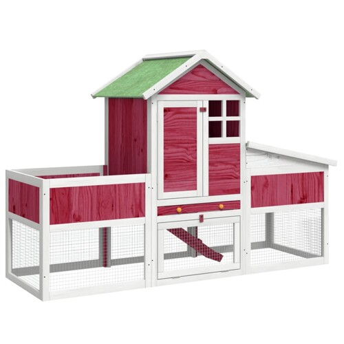 Kavez za zečeve crveni 170 x 63 x 113 cm od masivne borovine - NOVO