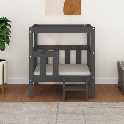 Krevet za pse sivi 65,5x43x70 cm od masivne borovine - NOVO