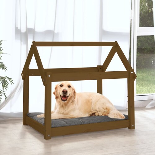 Krevet za pse smeđa boja meda 81x60x70 cm od masivne borovine - NOVO