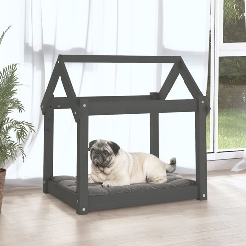 Krevet za pse sivi 71 x 55 x 70 cm od masivne borovine - NOVO