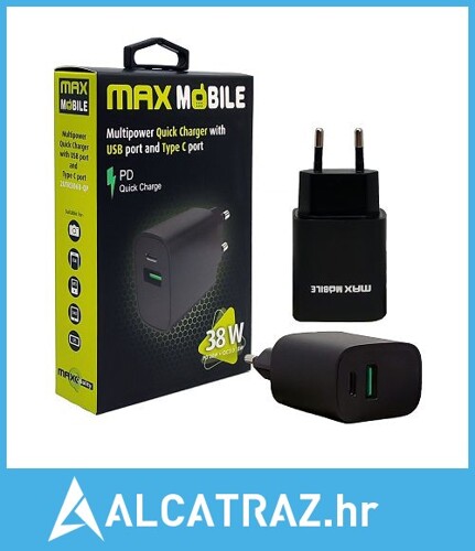 Maxmobile kuĆni punjaČ pd qc3.0 duo type c 20w+usb 18w 2utr3068-qp - NOVO