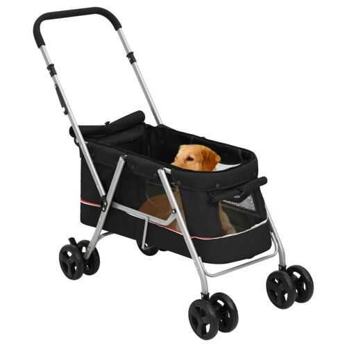 Sklopiva kolica za pse crna 100 x 49 x 96 cm od lanene tkanine - NOVO