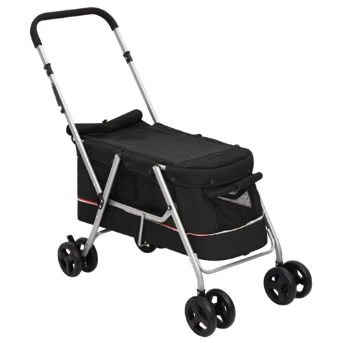 Sklopiva kolica za pse crna 100 x 49 x 96 cm od lanene tkanine - NOVO