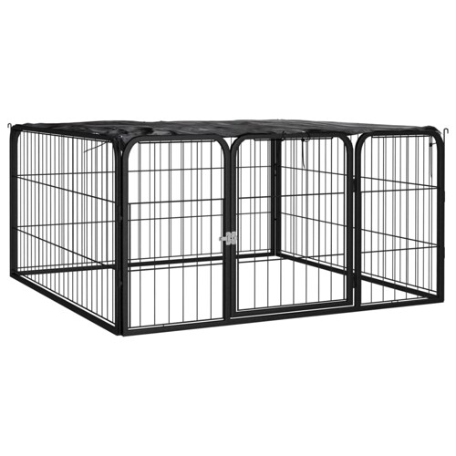 Ograda za pse s 4 panela crna 100 x 50 cm čelik obložen prahom - NOVO