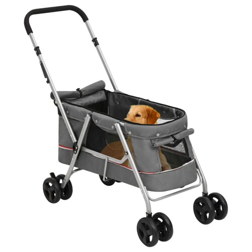 Sklopiva kolica za pse siva 100 x 49 x 96 cm od lanene tkanine - NOVO