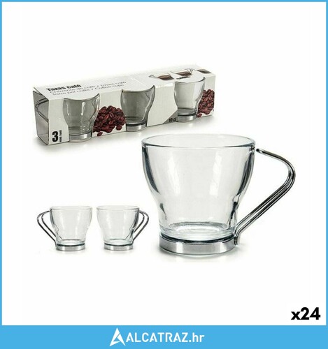 Set Šalica za Kavu Srebrna Metal Providan Staklo 24 kom. - NOVO