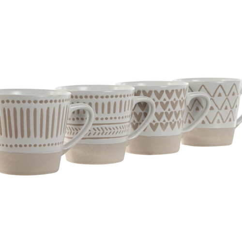 Set Šalica za Kavu Home ESPRIT Bijela Bež Gres Keramika 4 Dijelovi 180 ml -...
