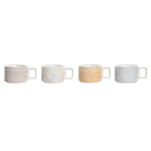 Set Šalica za Kavu DKD Home Decor Rumena Plava Bijela Crvena Metal Bambus Do...