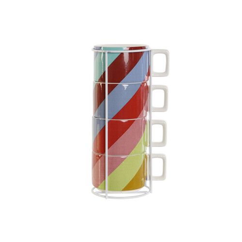 Set Šalica za Kavu DKD Home Decor Bijela Pisana Svijetlo smeđi Metal Bambus...