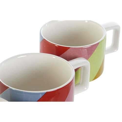 Set Šalica za Kavu DKD Home Decor Bijela Pisana Svijetlo smeđi Metal Bambus...