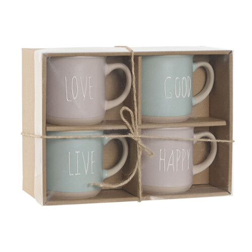 Set 4 Velikih Šalica Home ESPRIT Plava Roza Gres Keramika gradski - NOVO