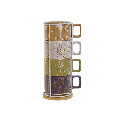 Set Šalica za Kavu DKD Home Decor Zelena Roza Horčica Lila Metal Bambus 260...