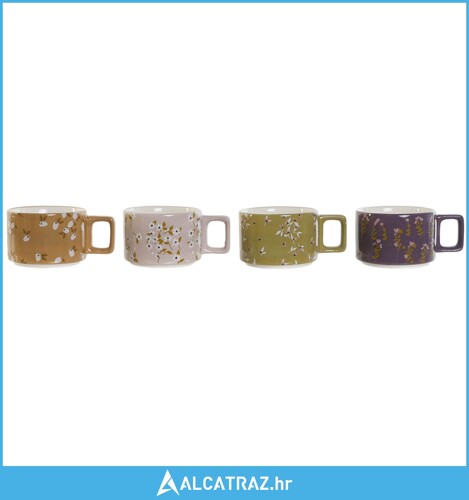 Set Šalica za Kavu DKD Home Decor Zelena Roza Horčica Lila Metal Bambus 260...