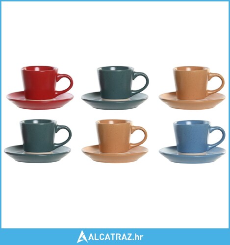 Set Šalica s Tanjurićima DKD Home Decor Crvena Plava Zelena Rumena Gres Ker...