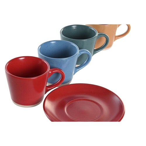 Set Šalica s Tanjurićima DKD Home Decor Crvena Plava Zelena Rumena Gres Ker...