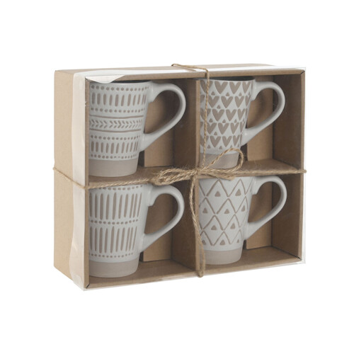 Set 4 Velikih Šalica Home ESPRIT Bijela Bež Gres Keramika Boho 360 ml - NOVO