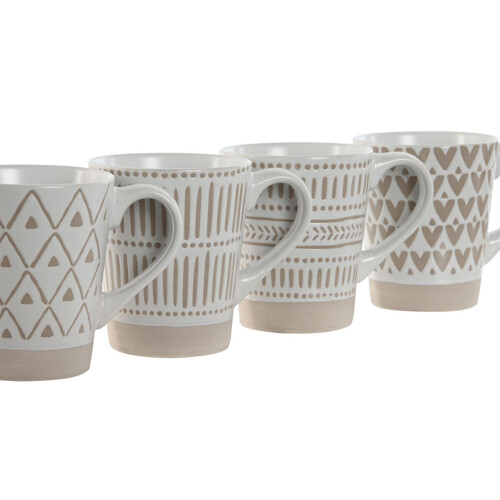 Set 4 Velikih Šalica Home ESPRIT Bijela Bež Gres Keramika Boho 360 ml - NOVO