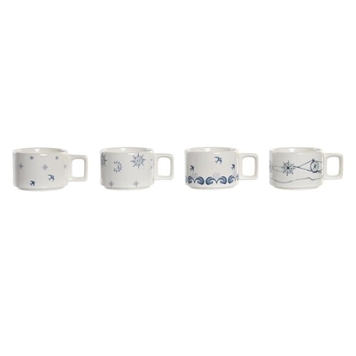 Set Šalica za Kavu DKD Home Decor Plava Metal Bijela 260 ml 4 Dijelovi Dolom...