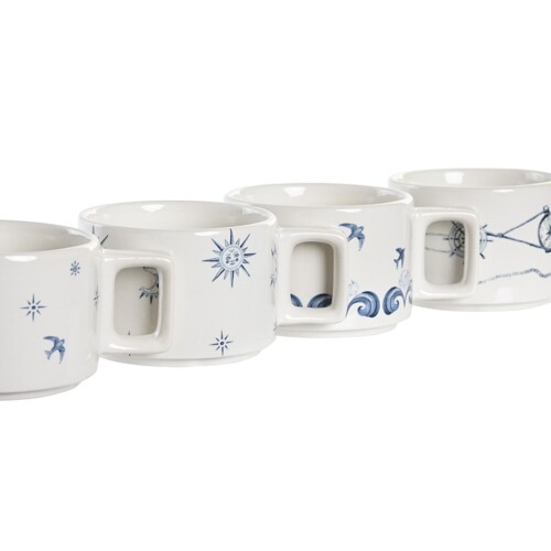 Set Šalica za Kavu DKD Home Decor Plava Metal Bijela 260 ml 4 Dijelovi Dolom...